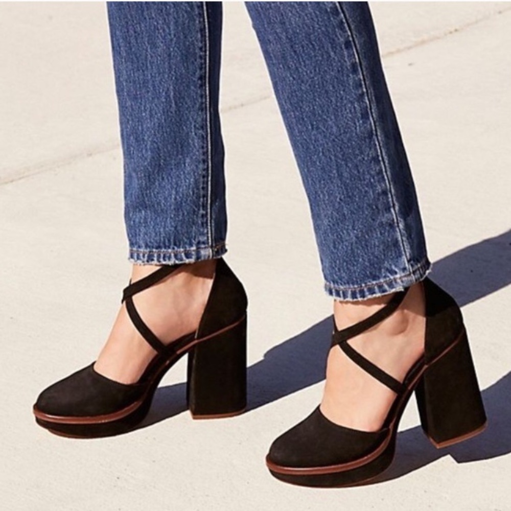Free People Remi Suede Platform Black Heels